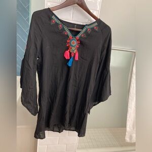 Diane’s Embroidered Swim  Cover Cover-up Black Small  NWT